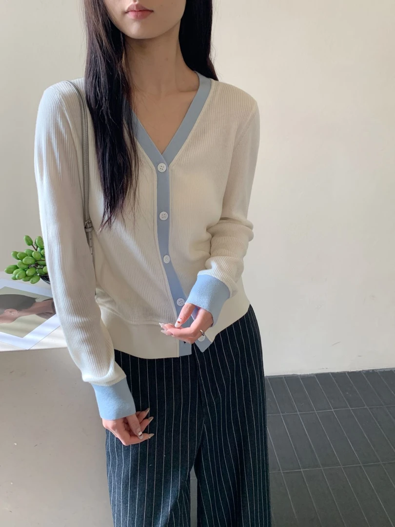 【素简.960156】春款上新宝藏上新Y字开衫精纺绵羊毛针织衫