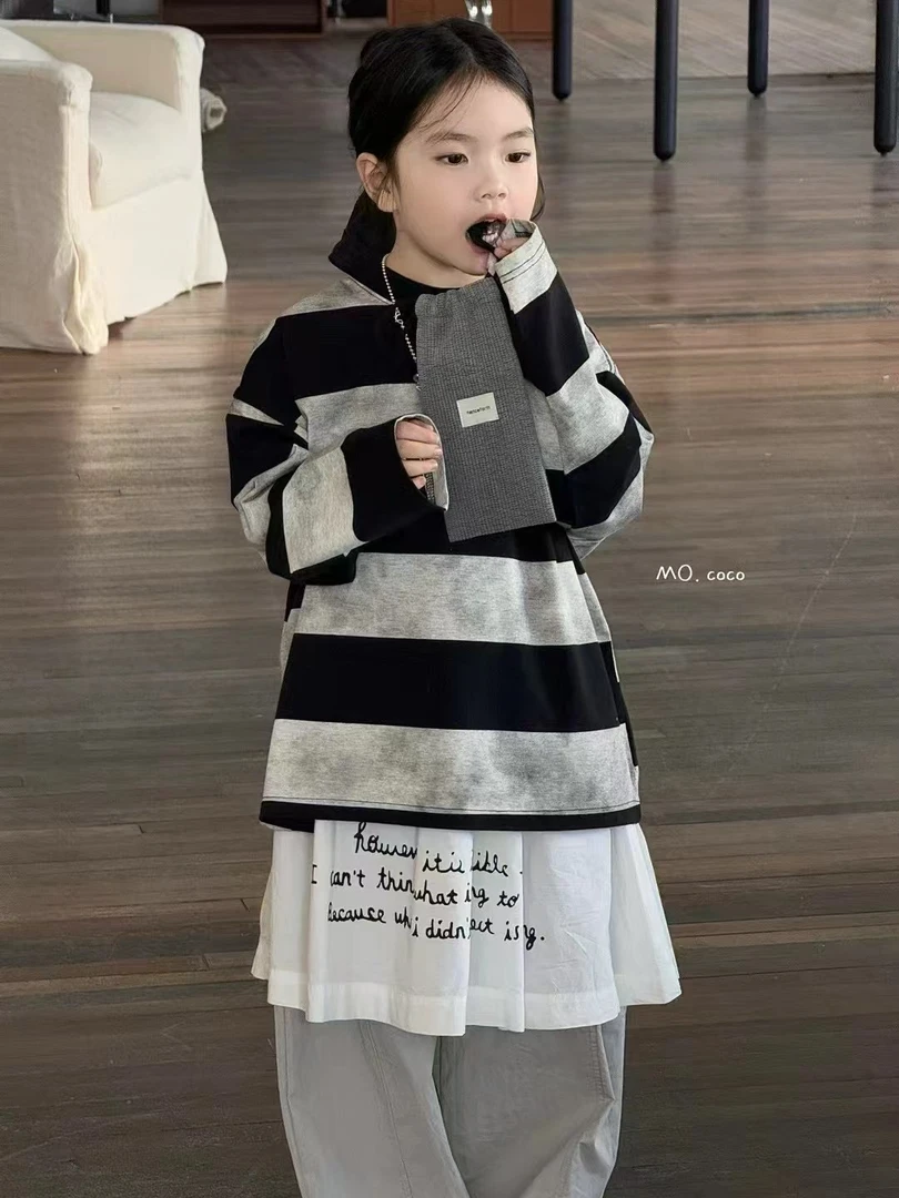 【小黎家】2025年春季男童长袖韩版宽松条纹T恤潮流CC6018