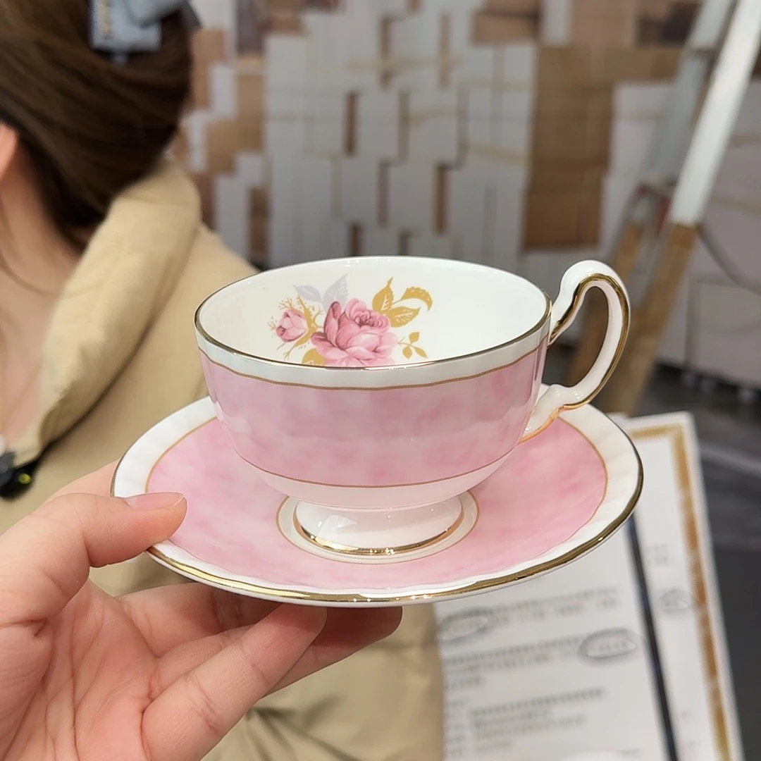 骨瓷高骨骨瓷咖啡杯碟一套220ml外贸骨瓷