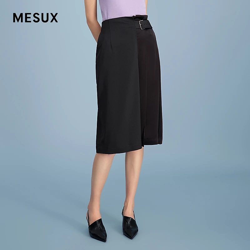 MESUX米岫三醋酸不对称百褶设计叠褶拼接半裙