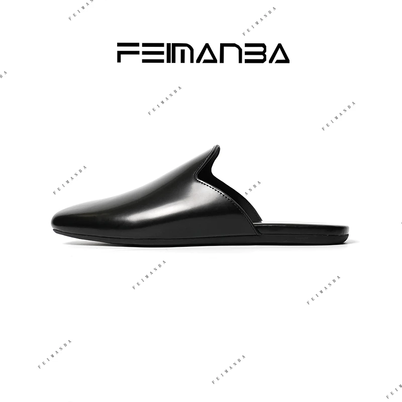 FEIMANBA基石系列 开边珠牛皮穆勒拖鞋女 包头平底半拖鞋