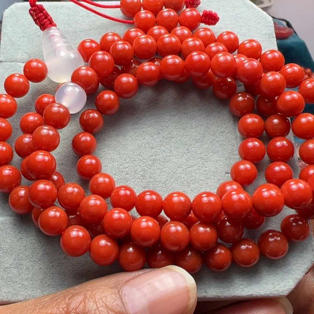 南红玛瑙天然原矿柿子红108珠串未镶嵌