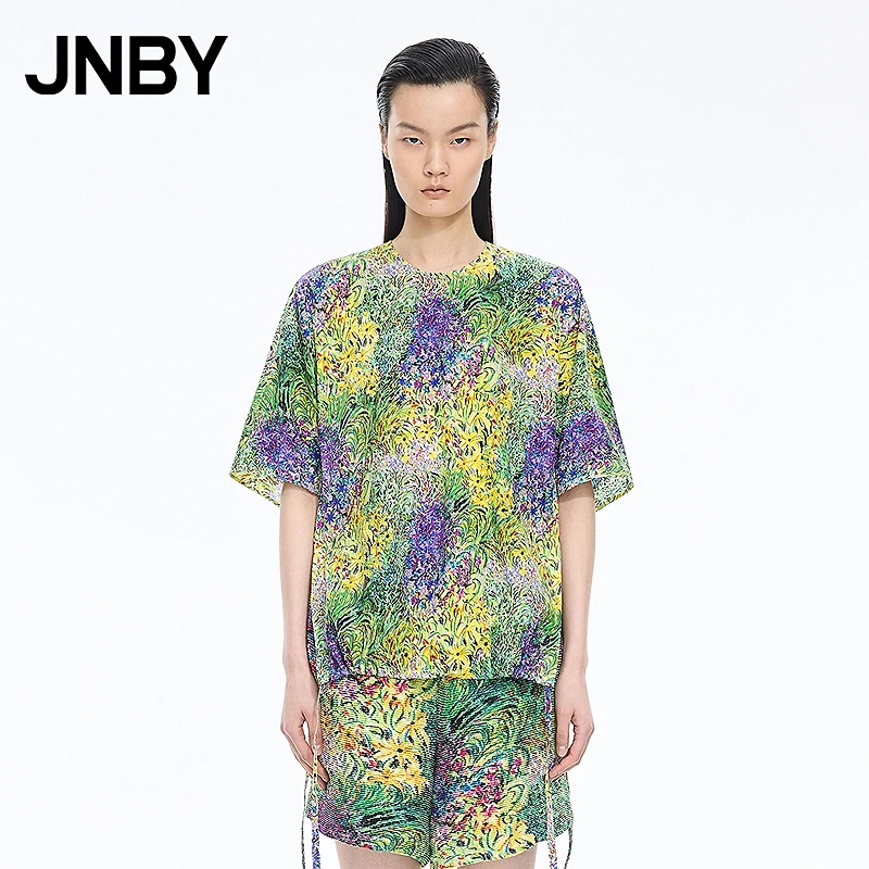【商场同款】JNBY/江南布衣25秋新品衬衫女印花图案短袖5P7215430
