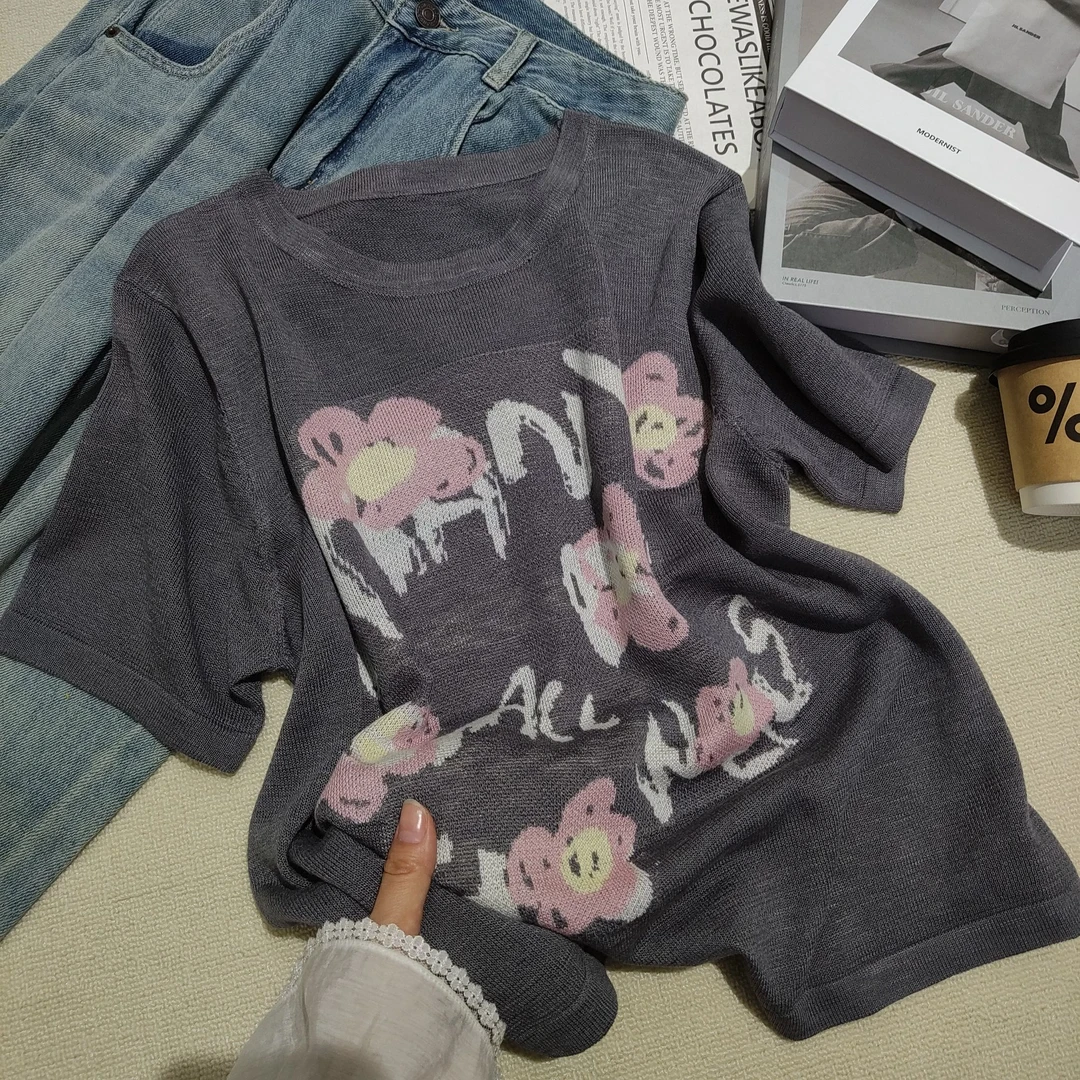 木子女装批发圆领毛衣早春小衫女士短袖针织打底衫上衣DC6196