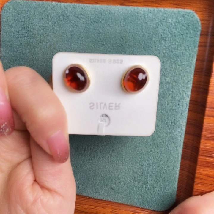 血珀银S925镶嵌耳饰耳钉