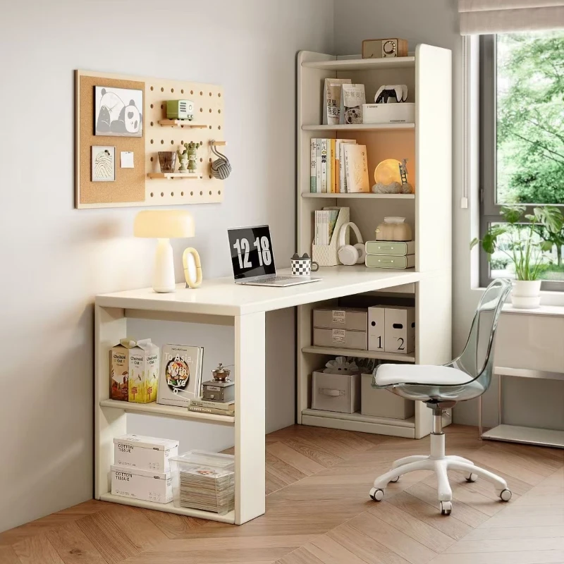 转角书桌书架书柜一体桌子学生家用写字学习桌卧室实木电脑办公桌