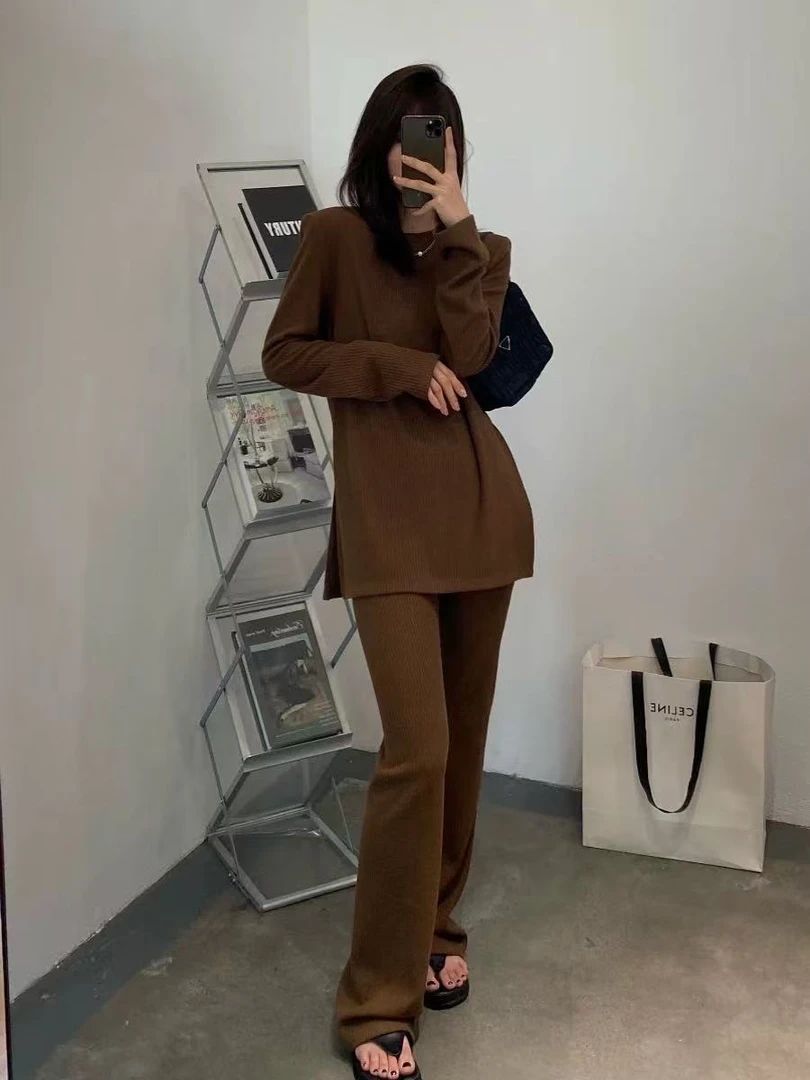 MM6920慵懒风长袖上衣休闲裤纸片人套装早秋款显瘦宽松大码女装