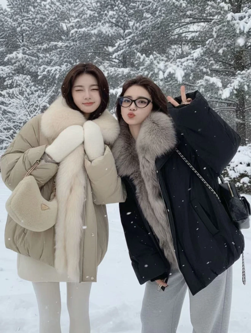 “雪境大白鹅”芬兰进口狐狸毛saga大毛领可拆卸保暖羽绒皮草派克