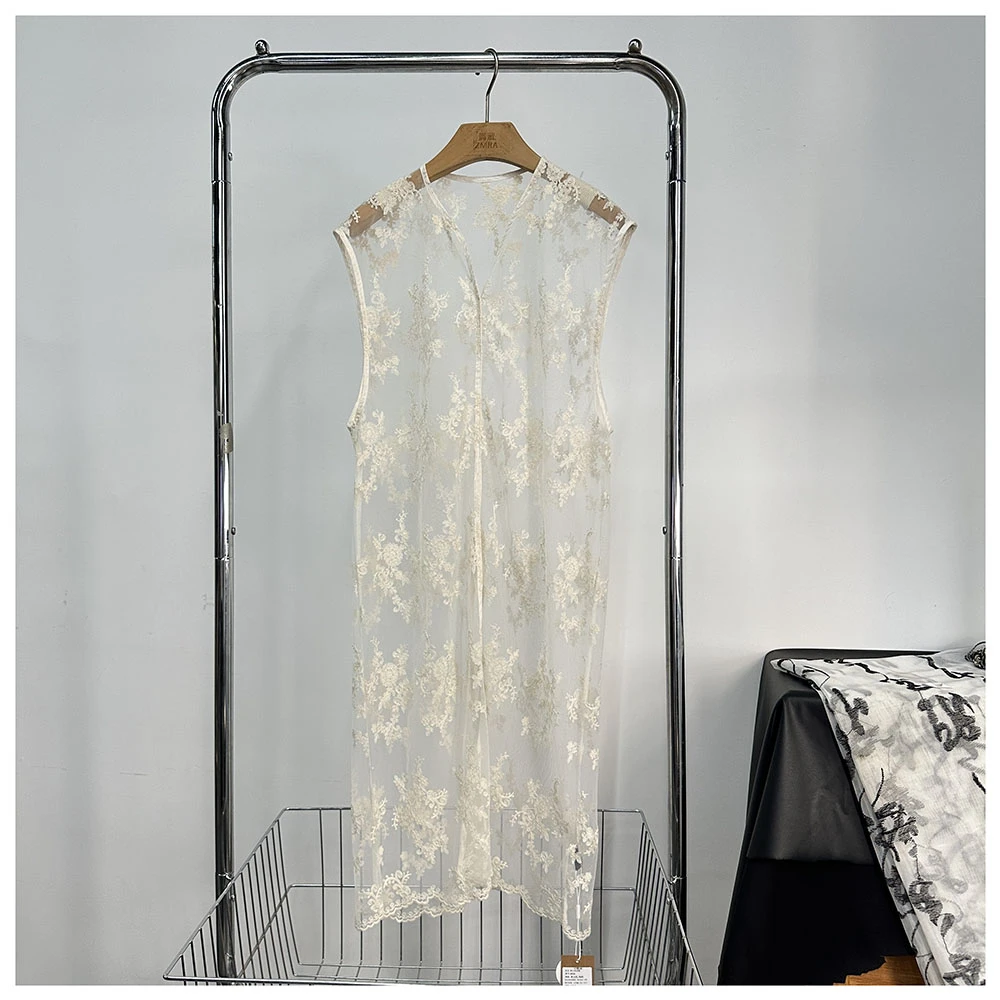 Q236   夏季新款女士时尚百搭宽松中长款镂空V领连衣裙裙罩衫