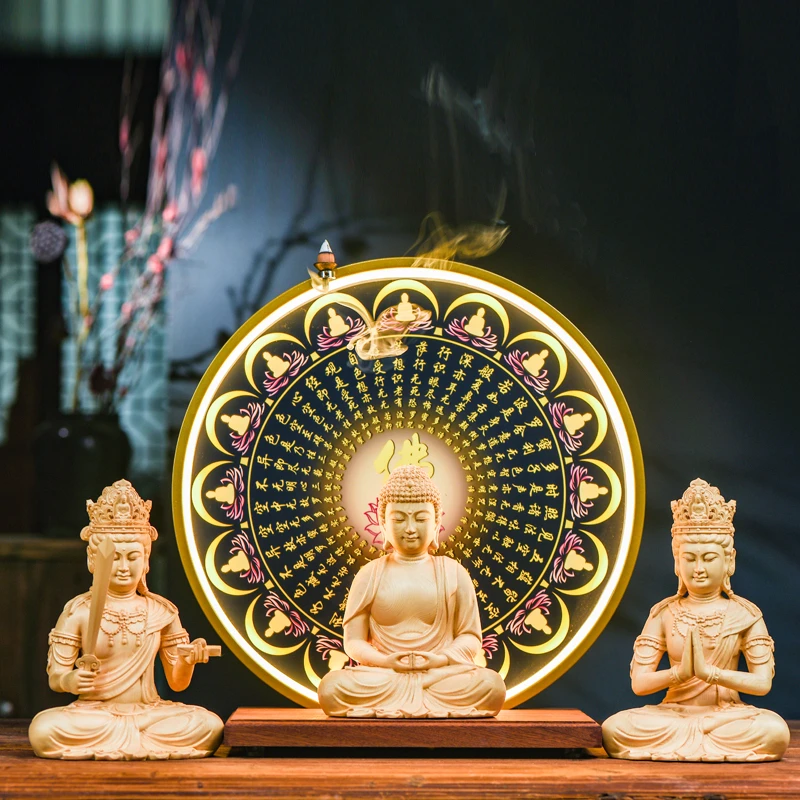 华严三圣佛像家用客厅释迦牟尼佛释迦摩尼文殊普贤菩萨工艺品神像