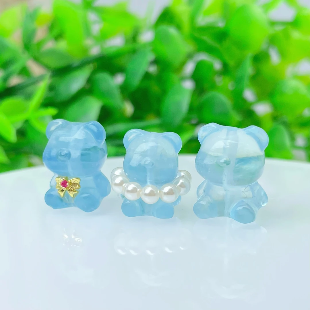 【糖宝珠宝】A386天然海蓝宝精雕小熊通孔手串DIY配饰精美透蓝