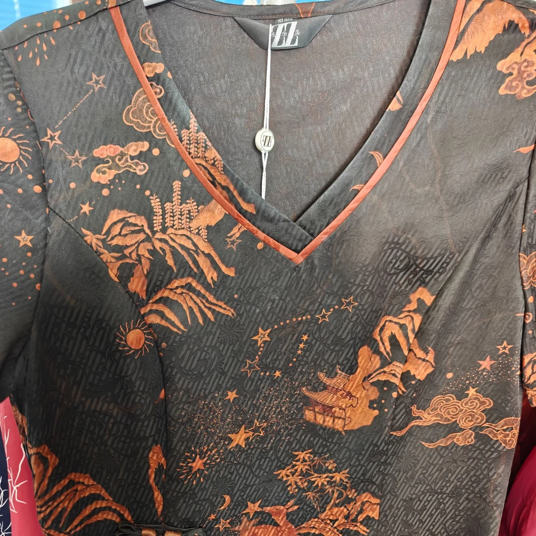 佐尔美国风气质香云纱莨绸连衣裙黑色女E32LS27