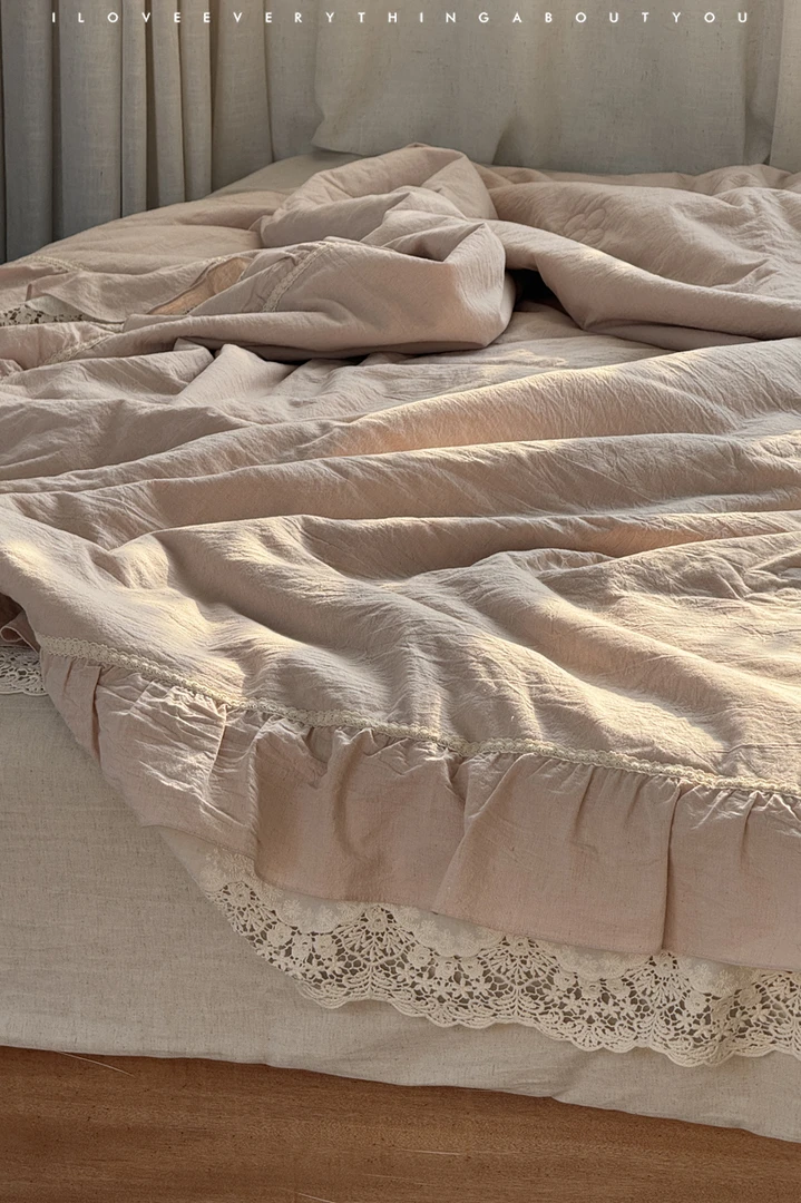 【鼎麓】云之遥夏被 双层法式复古蕾丝花边雨露亚麻棉混纺空调被