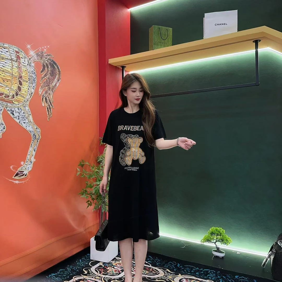 2513多金瑞典定制小熊长款A字裙子春夏季女装设计感连衣裙女
