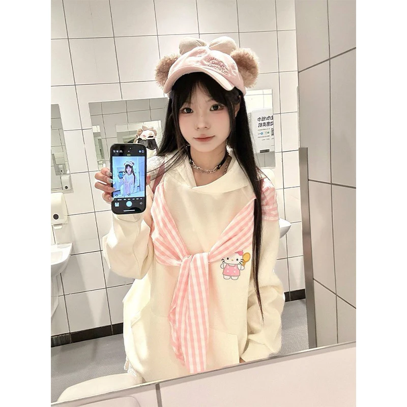 原创设计感设计蝴蝶结系带学院风连帽卫衣男女慵懒风情侣宽松上衣