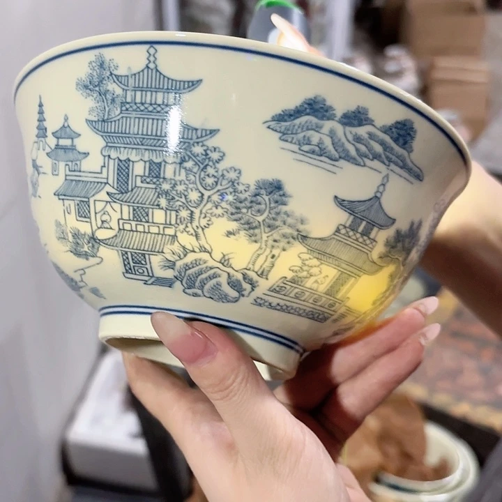 摆件景德镇高温陶瓷楼阁梧桐碗