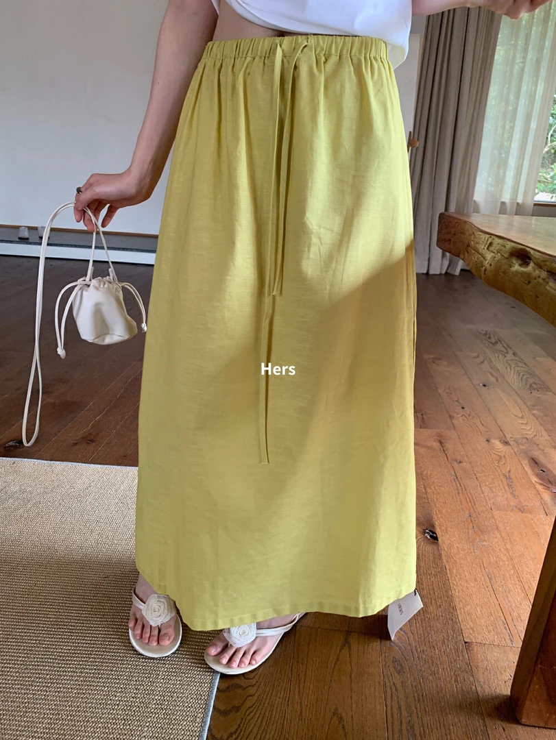 韩版宽松百搭松紧腰后开叉棉麻半身裙长裙（裙长85，可穿130左右）
