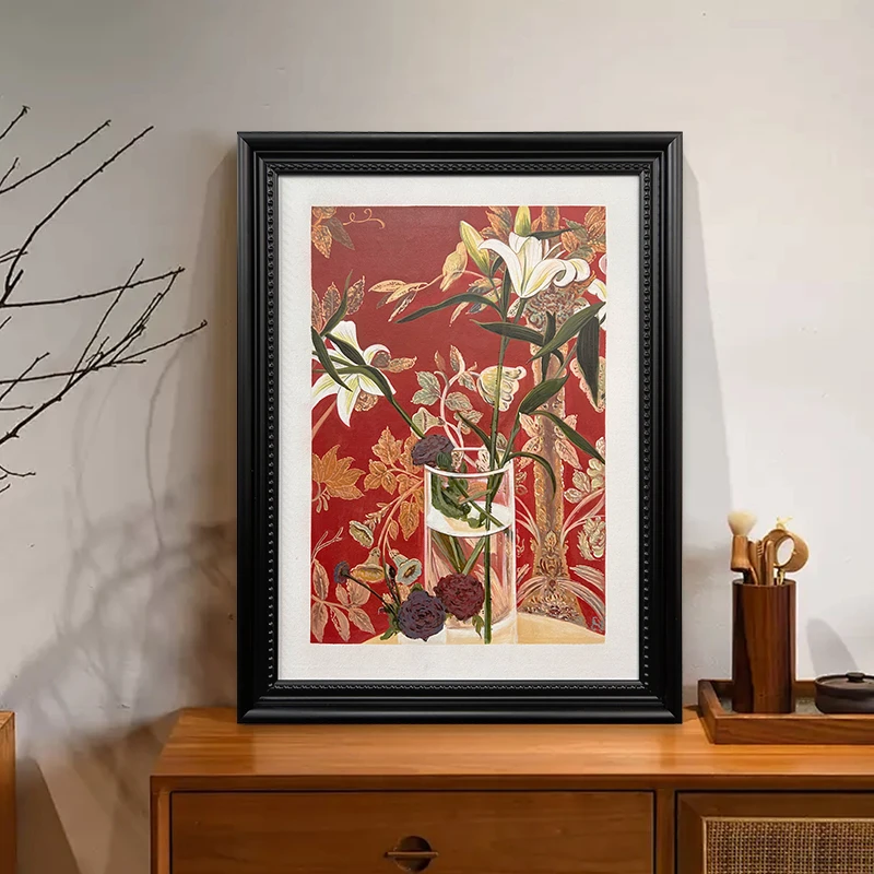 【餐边百合】中古法式客餐厅装饰画纯油画玄关卧室挂画美式复古壁画