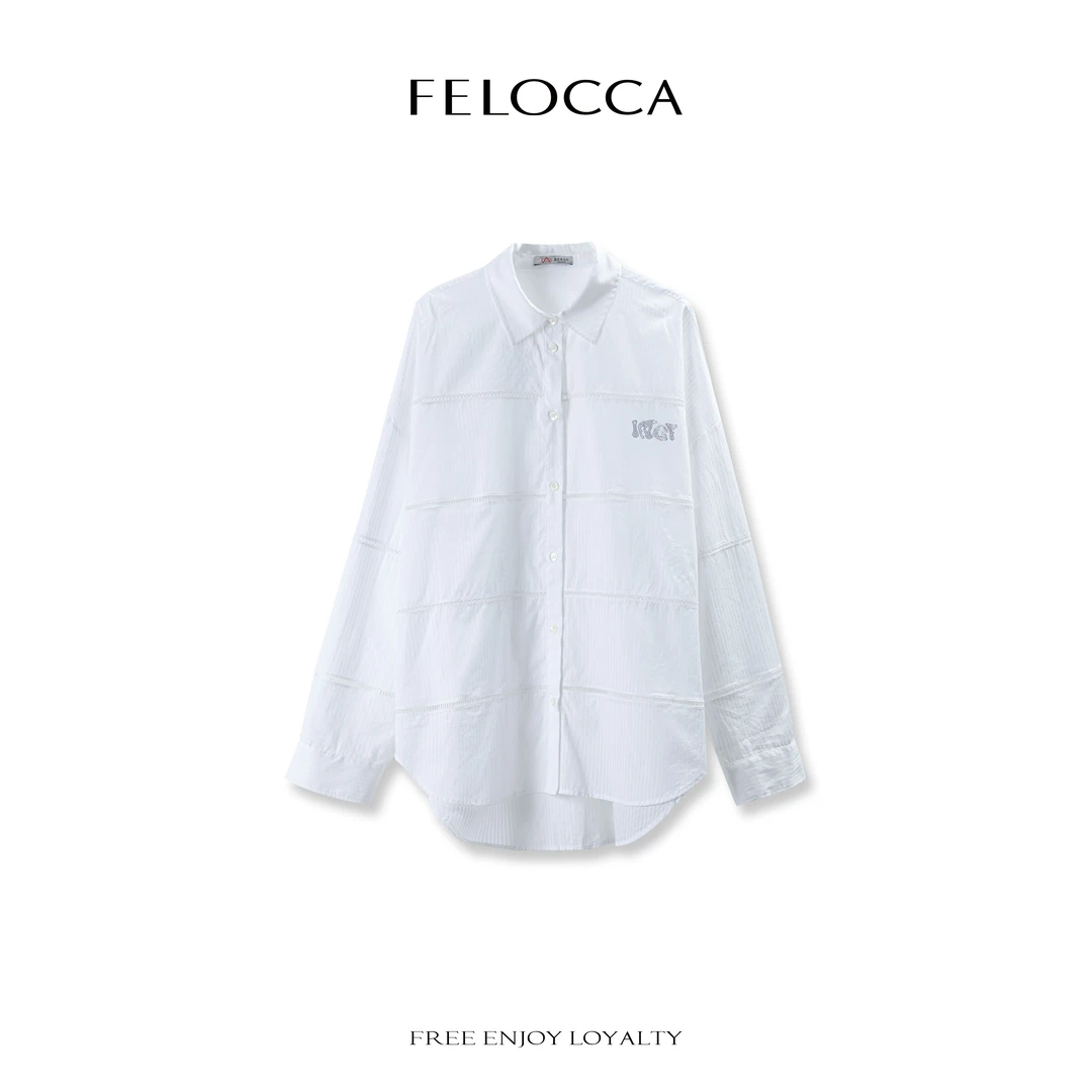 【FELOCCA】重工提花镂空时尚休闲条纹衬衣衬衫CC2246