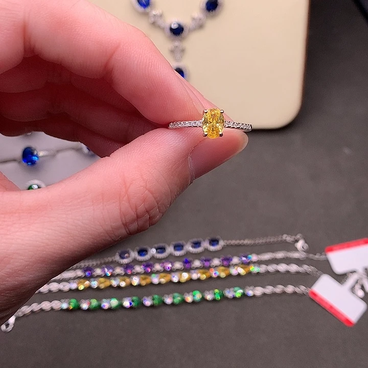 彩色蓝宝石戒指银S925镶嵌