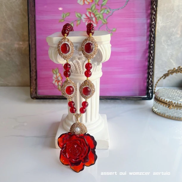 铜合金项链 曼云苏红系列 多颗粒满镶嵌9762手工红色百搭精美