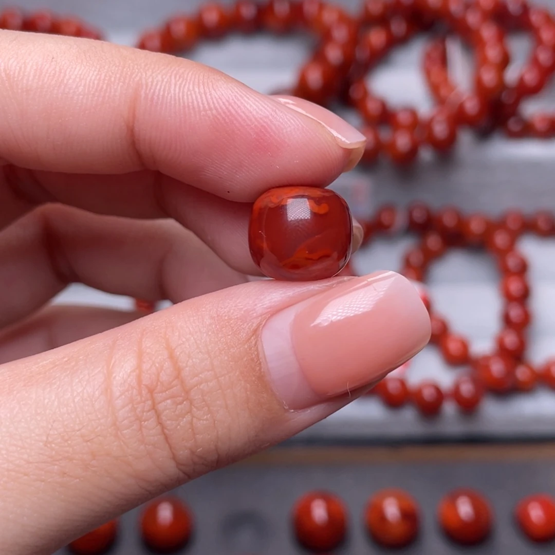 南红玛瑙其他未镶嵌12.1mm瓦西玫红火焰纹原矿老型单珠