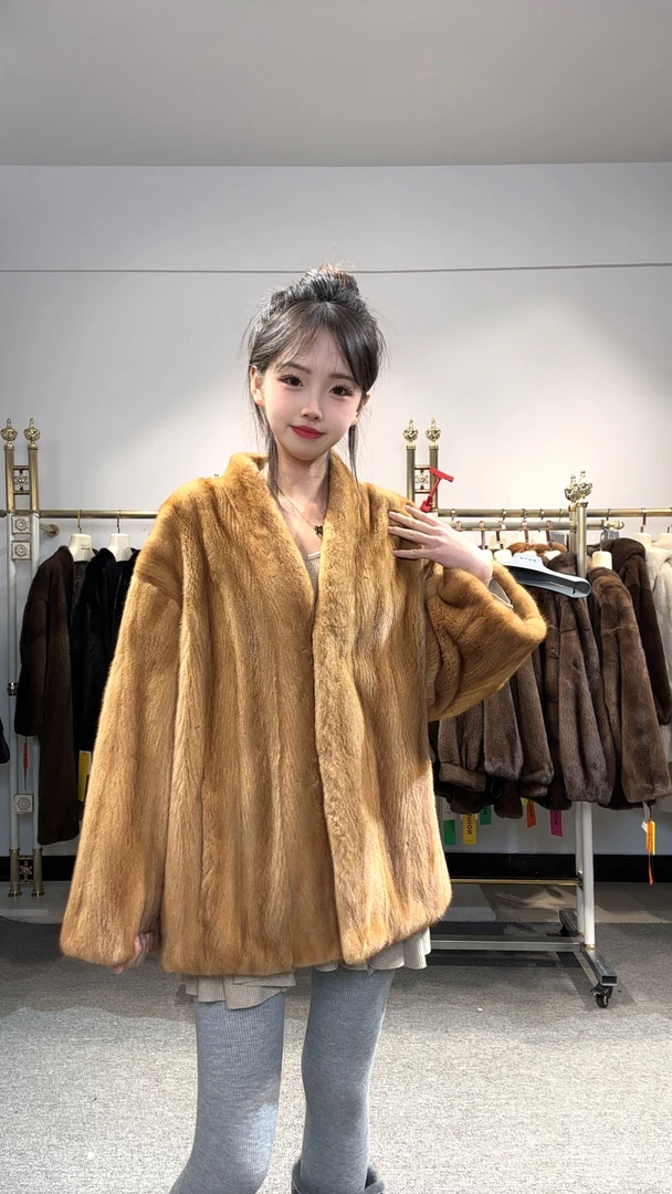 9800“金色琉璃”新款水貂外套正品皮草女装最新款上衣2026全抽刀
