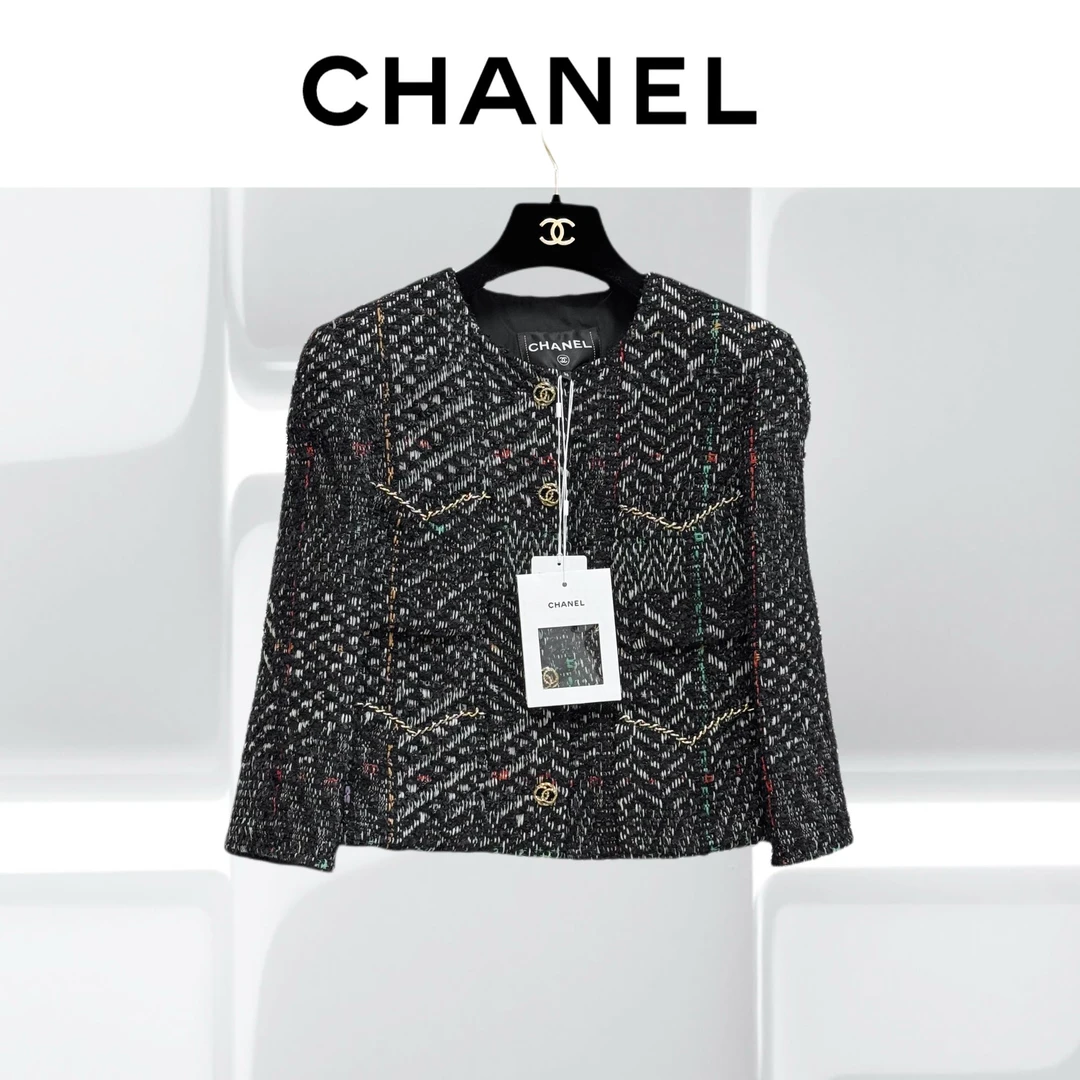 99新 Chanel/香奈儿 36码23B黑色混色斜纹软呢短款外套