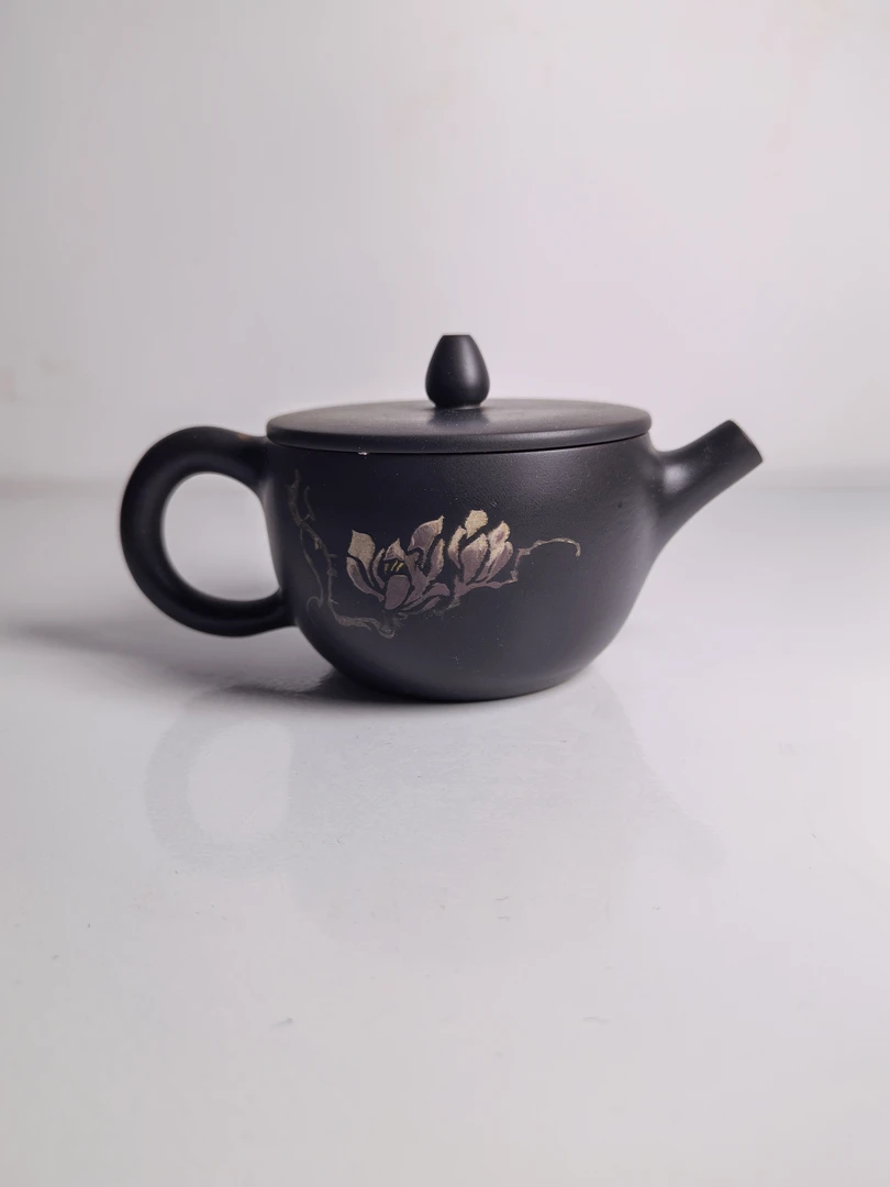 云南建水紫陶全手工拉坯绘画刻填茶壶