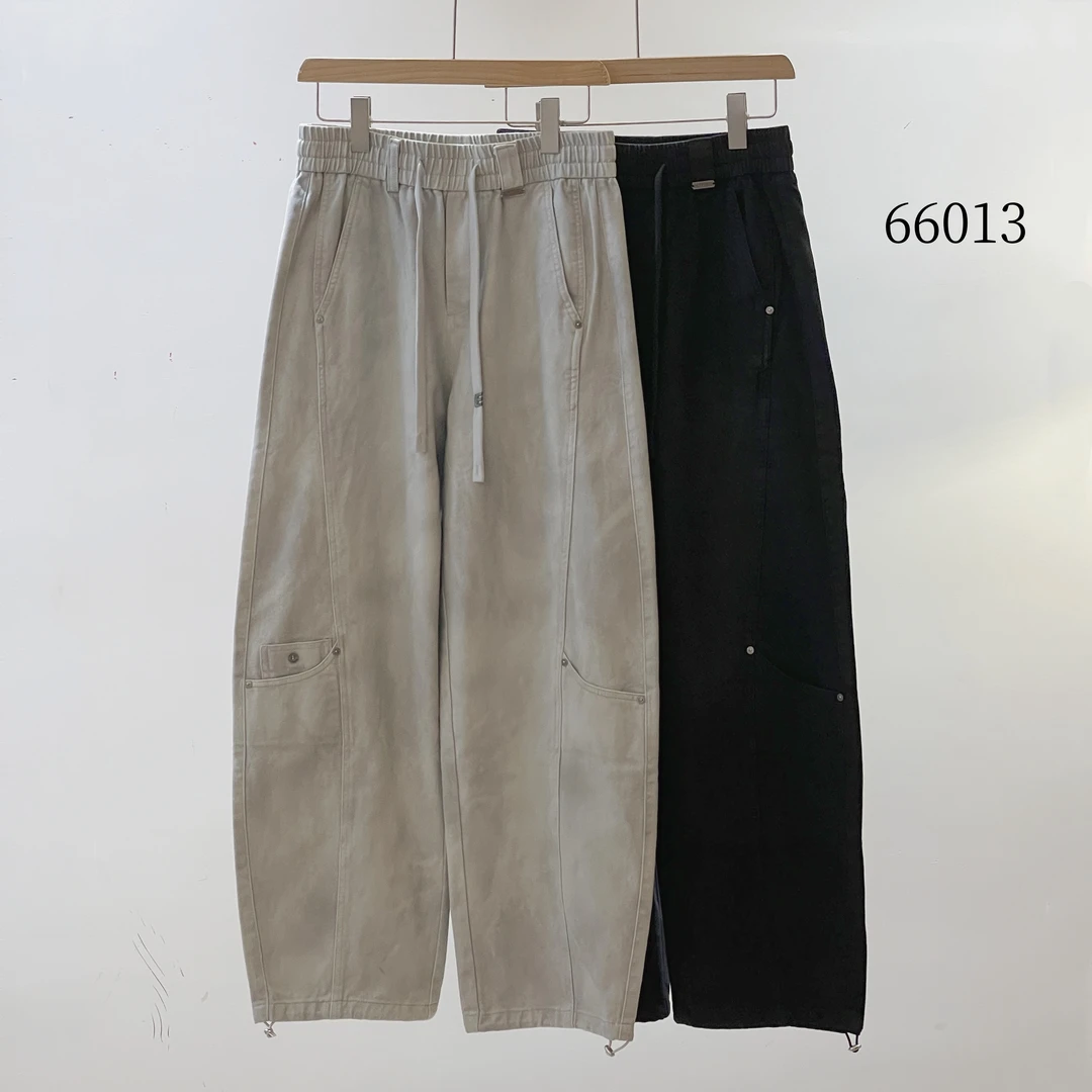66013全棉水洗加厚重磅扎染弯刀阔腿日系休闲裤