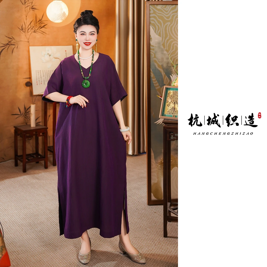 【飞紫】100%桑蚕丝重缎香云纱老料龟纹 双面双穿紫龟袍子