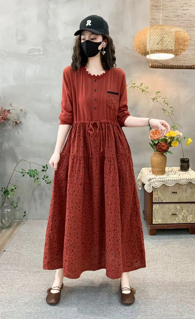 【秋季新品700-739多款链接】拼接秋季秋冬连衣裙
