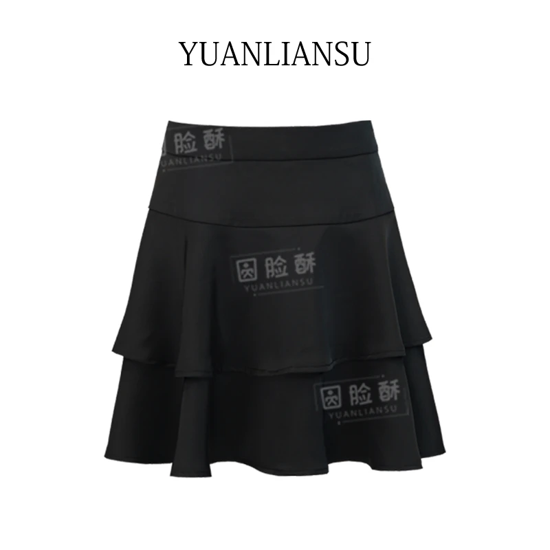 YUANLIANSU/圆脸酥【黑茶花蕾】时尚洋气设计感高腰显瘦黑色蛋糕裙