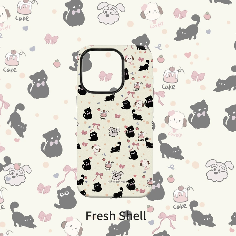 蛋糕黑猫菲林二合一适用于苹果VIVO华为OPPO防摔卡通手机壳