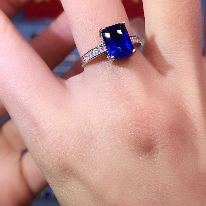 蓝宝石戒指银S925镶嵌