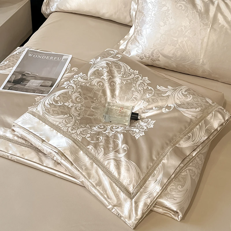 美作师轻奢冰丝提花夏凉被四件套可机洗床笠款双人冷气薄款凉感