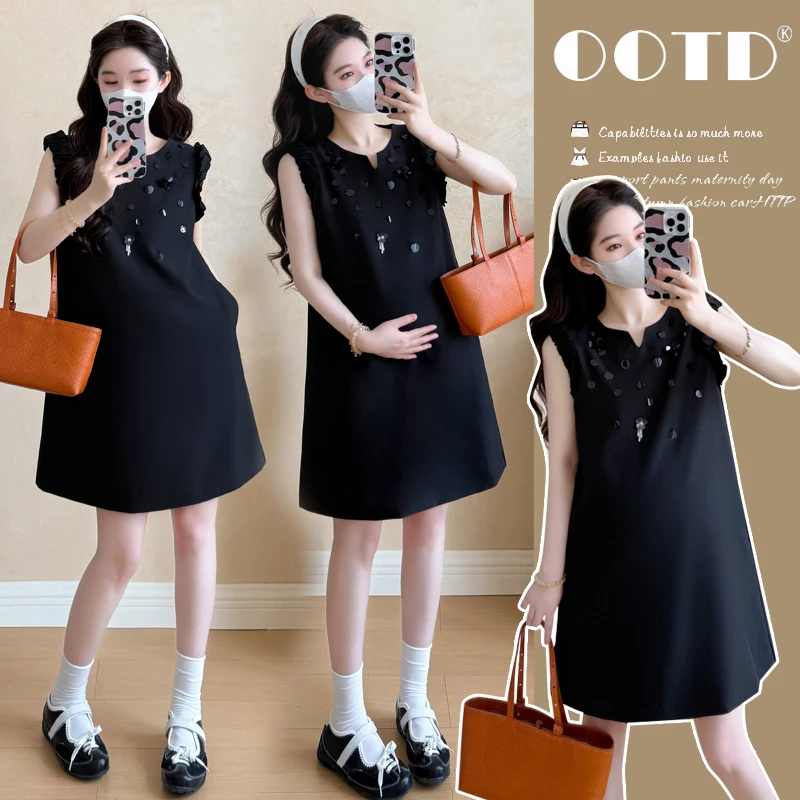 孕妇夏装连衣裙25新款夏季气质高级感重工法式裙子潮妈孕期穿搭