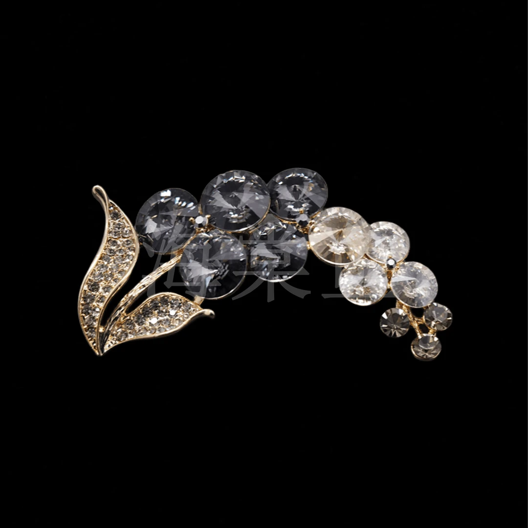 锌合金仿水晶胸针 时尚气质百搭【施】黑色花穗胸针5131