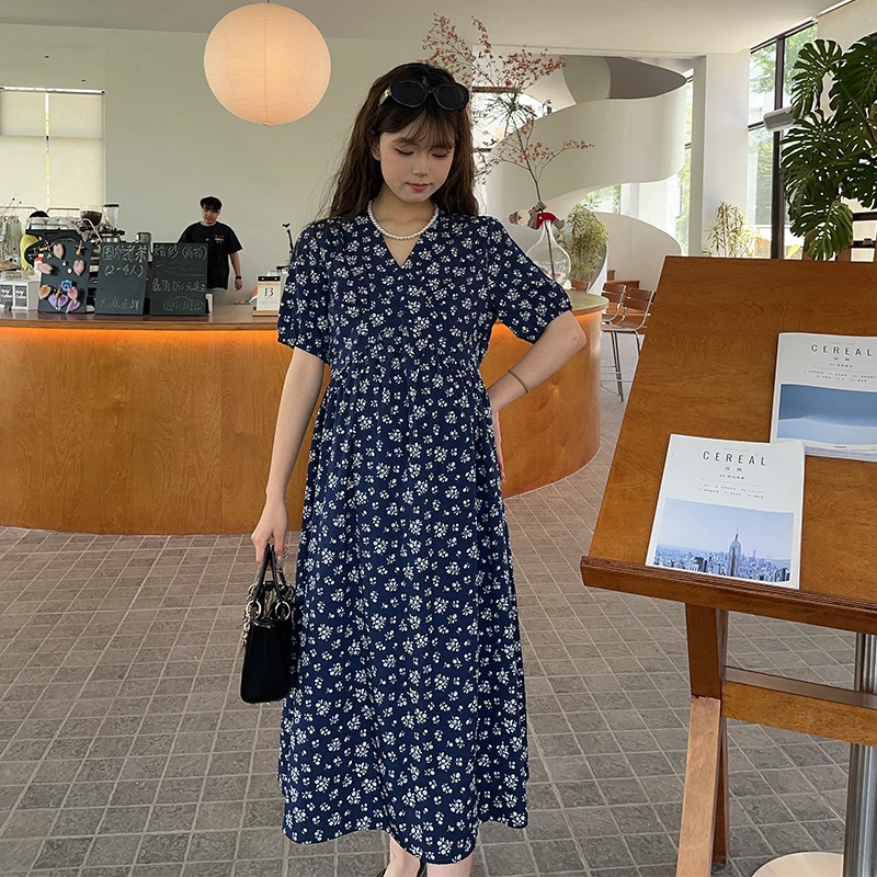 孕妇装碎花连衣裙夏季新款2025时尚款韩版中长款V领孕期辣妈潮
