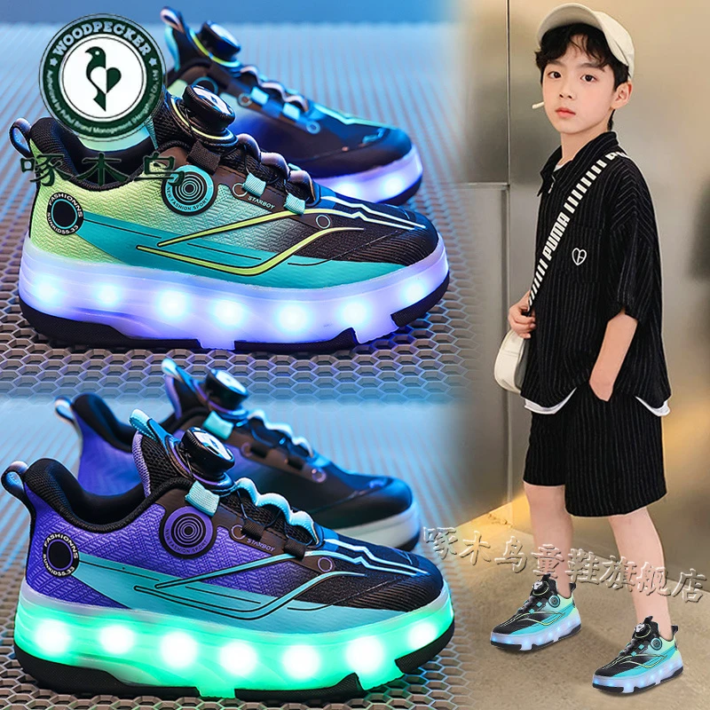 36l°断码儿童暴走鞋男童夏季新款隐形四轮滑轮鞋男孩亮灯溜冰鞋
