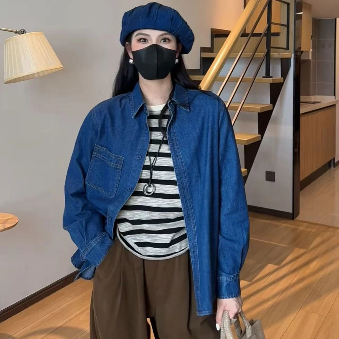 小个子短款秋季单排多扣洋气短款韩版牛仔蓝色口袋百搭复古外套