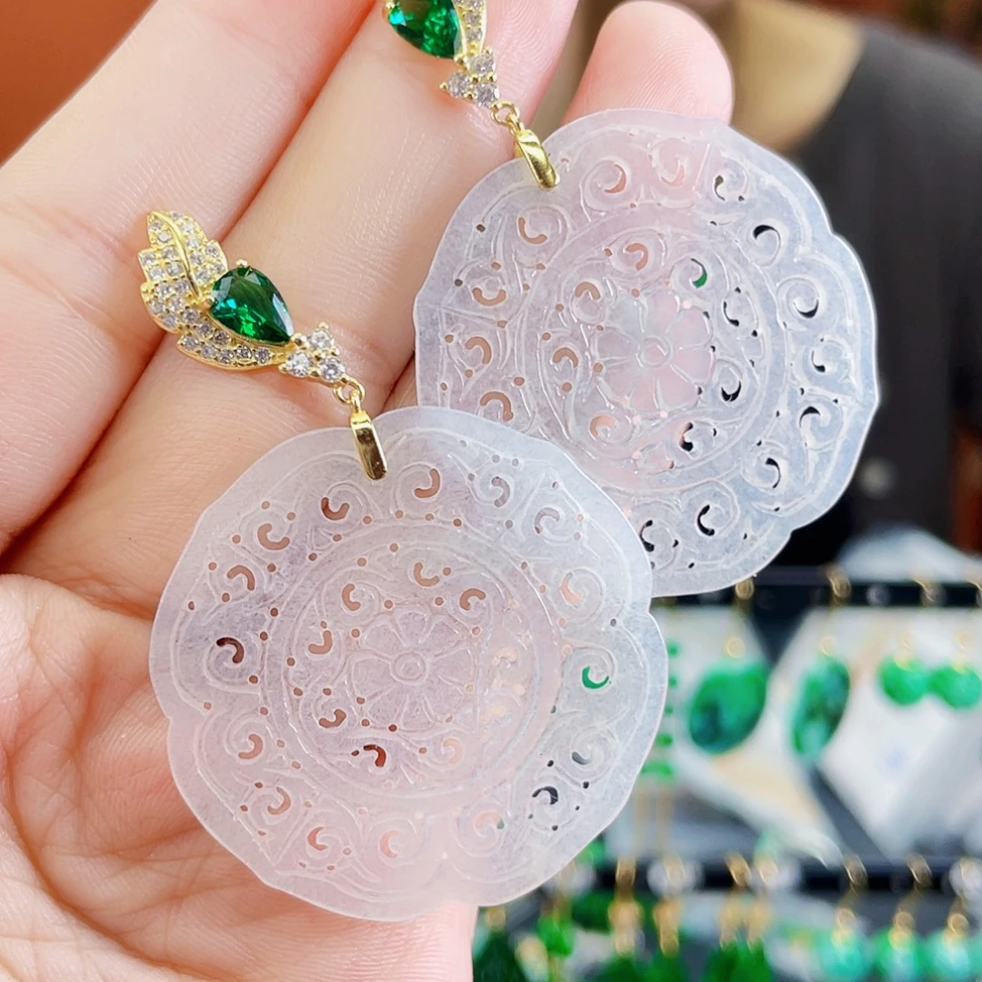 银S925镶嵌翡翠耳饰