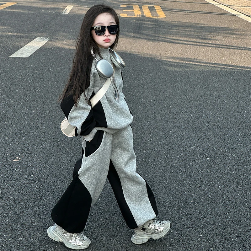 卫衣套装炸街高级感女童春秋2025新款儿童洋气春装黑色运动两件套