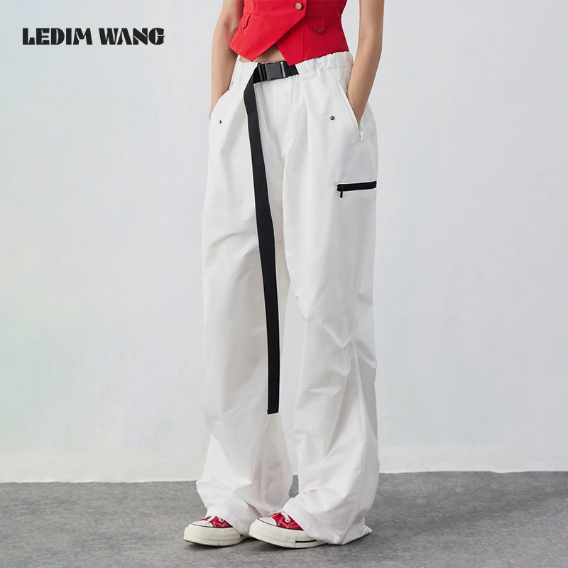 ledim wang【明星同款】工装时尚松紧长裤女2024新款宽松休闲裤女