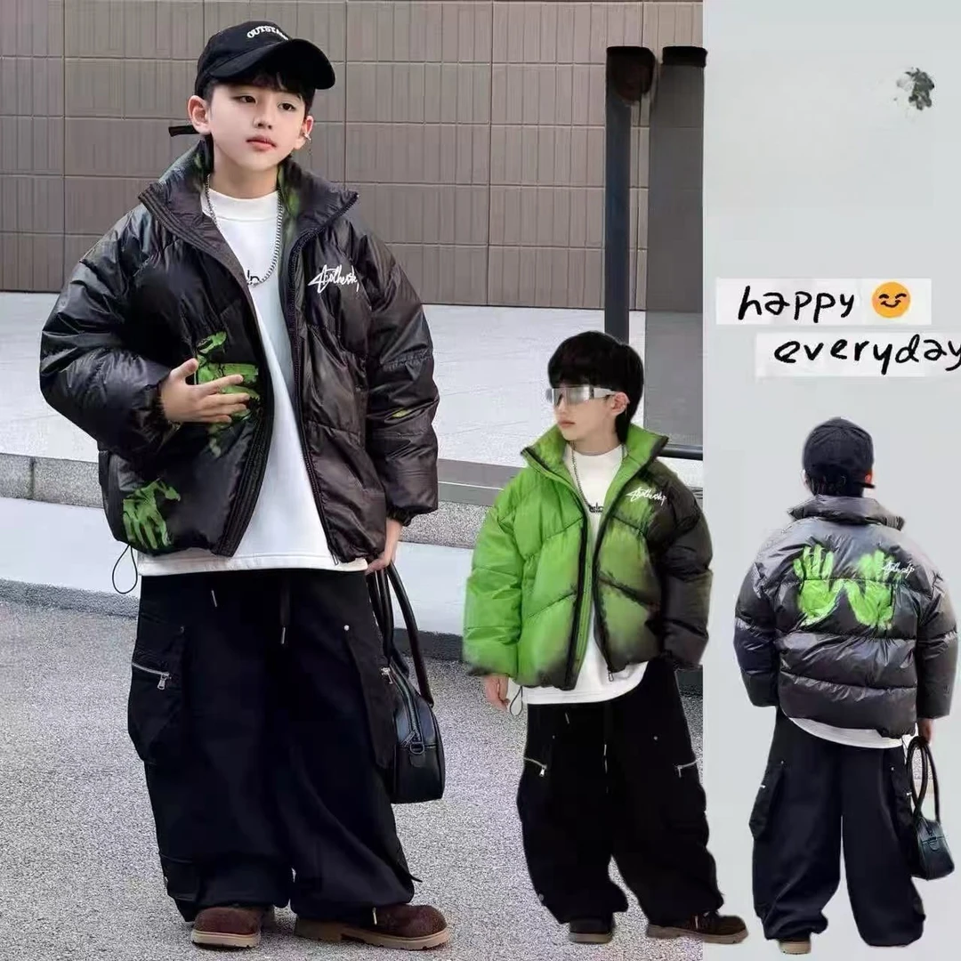 男童冬季棉服2025新款潮酷温变中大童手塞棉加厚保暖洋气棉衣外套