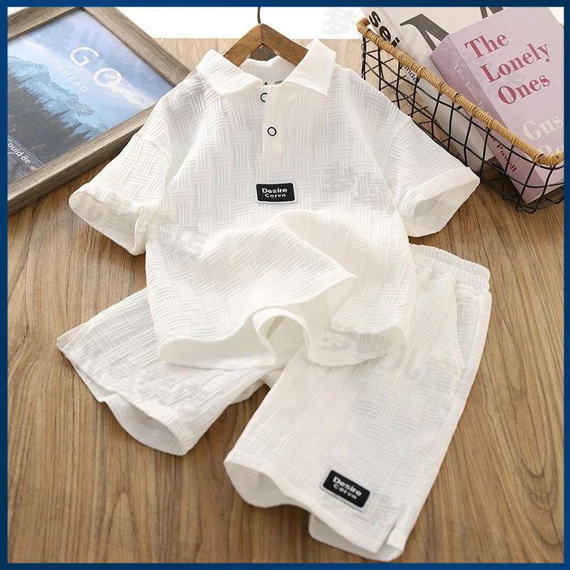 男童夏季套装2025新款儿童洋气纯色短袖POLO衫运动服休闲两件套潮