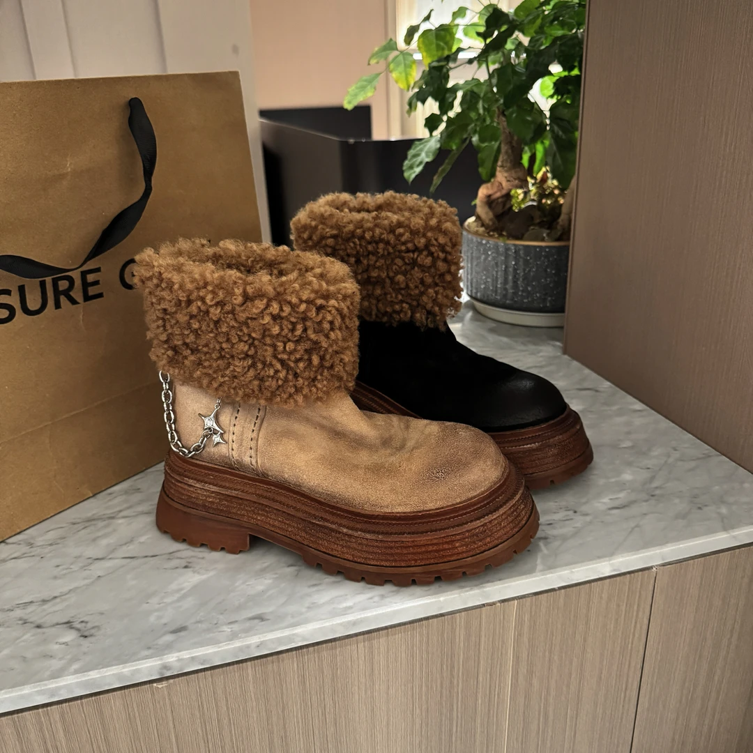 厚底增高松糕底短靴女秋冬加绒马丁靴女款雪地靴高跟棉鞋8858-88