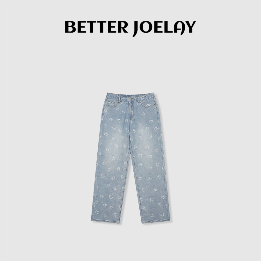 BETTERJOELAY -【简笔凯蒂】百搭时尚甜美休闲直筒牛仔裤ZZ2072
