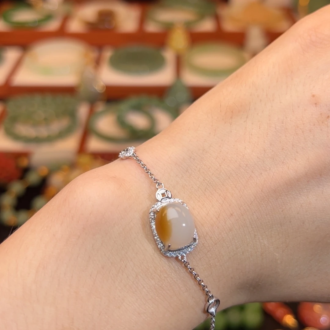 银S925镶嵌手串和田玉