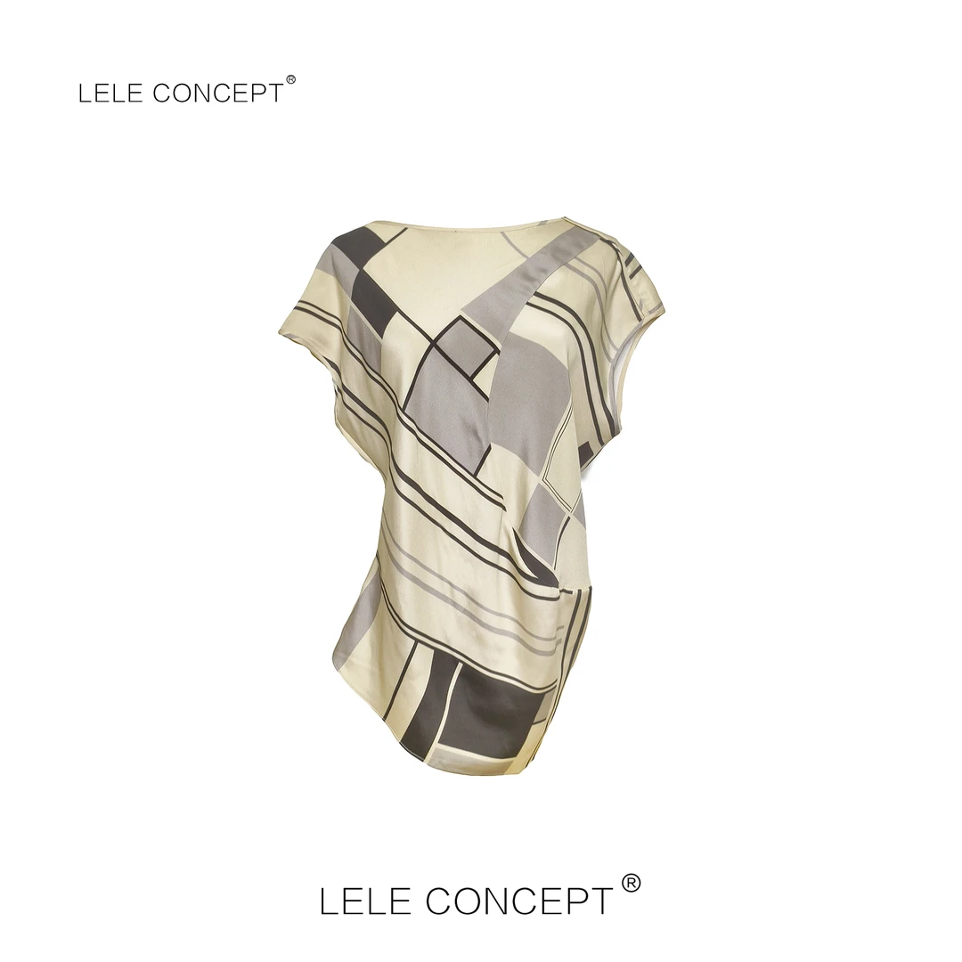 LELE CONCEPT｜几何图案落肩衫优雅不对称款S0993